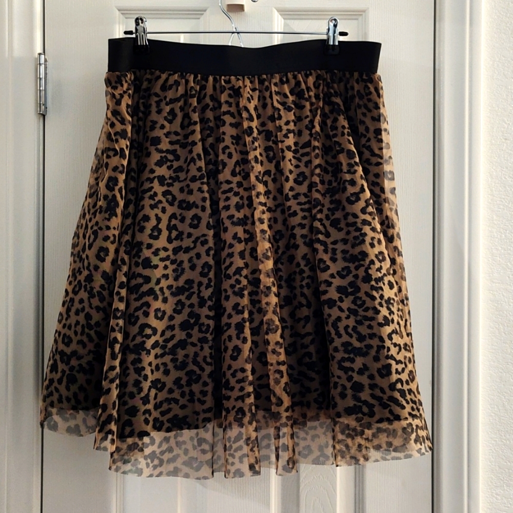 Torrid Size 1 Leopard Animal Print Tulle underlay Skirt Lined Black NWOT Brown